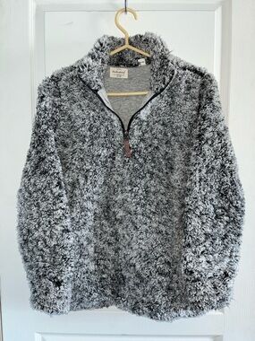 Gray Shaggy Quarter-Zip Fleece Sweater